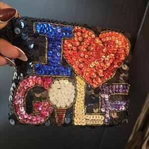 Sequin 'I Love Golf' Clutch Crossbody